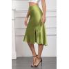 imageALCEA ROSEA Women High Waist Silky Satin Midi Skirt Elastic Waist A Line Skirt with Slit1951apple Green