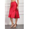 imageALCEA ROSEA Women High Waist Silky Satin Midi Skirt Elastic Waist A Line Skirt with Slit1951wine