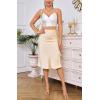 imageALCEA ROSEA Women High Waist Silky Satin Midi Skirt Elastic Waist A Line Skirt with SlitBeige