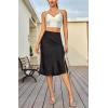 imageALCEA ROSEA Women High Waist Silky Satin Midi Skirt Elastic Waist A Line Skirt with SlitBlack