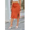 imageALCEA ROSEA Women High Waist Silky Satin Midi Skirt Elastic Waist A Line Skirt with SlitCaramel
