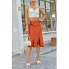 imageALCEA ROSEA Women High Waist Silky Satin Midi Skirt Elastic Waist A Line Skirt with SlitCaramel
