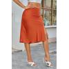 imageALCEA ROSEA Women High Waist Silky Satin Midi Skirt Elastic Waist A Line Skirt with SlitCaramel