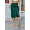 imageALCEA ROSEA Women High Waist Silky Satin Midi Skirt Elastic Waist A Line Skirt with SlitDark Green