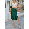 imageALCEA ROSEA Women High Waist Silky Satin Midi Skirt Elastic Waist A Line Skirt with SlitDark Green