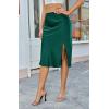 imageALCEA ROSEA Women High Waist Silky Satin Midi Skirt Elastic Waist A Line Skirt with SlitDark Green