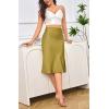 imageALCEA ROSEA Women High Waist Silky Satin Midi Skirt Elastic Waist A Line Skirt with SlitGold
