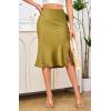 imageALCEA ROSEA Women High Waist Silky Satin Midi Skirt Elastic Waist A Line Skirt with SlitGold