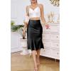 imageALCEA ROSEA Women High Waist Silky Satin Midi Skirt Elastic Waist A Line Skirt with SlitJet Black