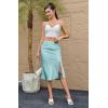 imageALCEA ROSEA Women High Waist Silky Satin Midi Skirt Elastic Waist A Line Skirt with SlitLight Green