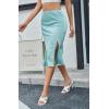 imageALCEA ROSEA Women High Waist Silky Satin Midi Skirt Elastic Waist A Line Skirt with SlitLight Green
