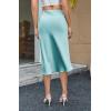 imageALCEA ROSEA Women High Waist Silky Satin Midi Skirt Elastic Waist A Line Skirt with SlitLight Green