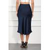 imageALCEA ROSEA Women High Waist Silky Satin Midi Skirt Elastic Waist A Line Skirt with SlitNavy