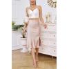 imageALCEA ROSEA Women High Waist Silky Satin Midi Skirt Elastic Waist A Line Skirt with SlitNude Pink