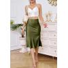 imageALCEA ROSEA Women High Waist Silky Satin Midi Skirt Elastic Waist A Line Skirt with SlitOlive Green