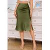 imageALCEA ROSEA Women High Waist Silky Satin Midi Skirt Elastic Waist A Line Skirt with SlitOlive Green
