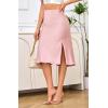 imageALCEA ROSEA Women High Waist Silky Satin Midi Skirt Elastic Waist A Line Skirt with SlitPale Pink