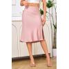 imageALCEA ROSEA Women High Waist Silky Satin Midi Skirt Elastic Waist A Line Skirt with SlitPale Pink