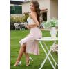 imageALCEA ROSEA Women High Waist Silky Satin Midi Skirt Elastic Waist A Line Skirt with SlitPink