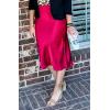 imageALCEA ROSEA Women High Waist Silky Satin Midi Skirt Elastic Waist A Line Skirt with SlitRed