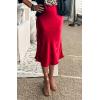 imageALCEA ROSEA Women High Waist Silky Satin Midi Skirt Elastic Waist A Line Skirt with SlitRed