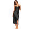 imageALCEA ROSEA Women Silk Satin Nightgown Sexy Lace Chemise Lingerie Long Sleepdress for Ladies Sleepwear Slip NegligeeBlack