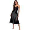 imageALCEA ROSEA Women Silk Satin Nightgown Sexy Lace Chemise Lingerie Long Sleepdress for Ladies Sleepwear Slip NegligeeBlack