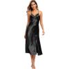 imageALCEA ROSEA Women Silk Satin Nightgown Sexy Lace Chemise Lingerie Long Sleepdress for Ladies Sleepwear Slip NegligeeBlack