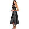 imageALCEA ROSEA Women Silk Satin Nightgown Sexy Lace Chemise Lingerie Long Sleepdress for Ladies Sleepwear Slip NegligeeBlack