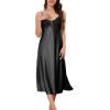 imageALCEA ROSEA Women Silk Satin Nightgown Sexy Lace Chemise Lingerie Long Sleepdress for Ladies Sleepwear Slip NegligeeBlackbow