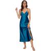 imageALCEA ROSEA Women Silk Satin Nightgown Sexy Lace Chemise Lingerie Long Sleepdress for Ladies Sleepwear Slip NegligeeBlackish Green