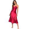 imageALCEA ROSEA Women Silk Satin Nightgown Sexy Lace Chemise Lingerie Long Sleepdress for Ladies Sleepwear Slip NegligeeBurgundy