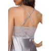 imageALCEA ROSEA Women Silk Satin Nightgown Sexy Lace Chemise Lingerie Long Sleepdress for Ladies Sleepwear Slip NegligeeCharcoal Grey