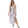 imageALCEA ROSEA Women Silk Satin Nightgown Sexy Lace Chemise Lingerie Long Sleepdress for Ladies Sleepwear Slip NegligeeCharcoal Grey