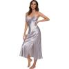 imageALCEA ROSEA Women Silk Satin Nightgown Sexy Lace Chemise Lingerie Long Sleepdress for Ladies Sleepwear Slip NegligeeCharcoal Grey