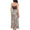 imageALCEA ROSEA Women Silk Satin Nightgown Sexy Lace Chemise Lingerie Long Sleepdress for Ladies Sleepwear Slip NegligeeCheetah
