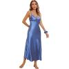 imageALCEA ROSEA Women Silk Satin Nightgown Sexy Lace Chemise Lingerie Long Sleepdress for Ladies Sleepwear Slip NegligeeMidnight Blue
