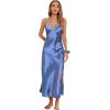 imageALCEA ROSEA Women Silk Satin Nightgown Sexy Lace Chemise Lingerie Long Sleepdress for Ladies Sleepwear Slip NegligeeMidnight Blue