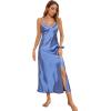 imageALCEA ROSEA Women Silk Satin Nightgown Sexy Lace Chemise Lingerie Long Sleepdress for Ladies Sleepwear Slip NegligeeMidnight Blue