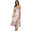 imageALCEA ROSEA Women Silk Satin Nightgown Sexy Lace Chemise Lingerie Long Sleepdress for Ladies Sleepwear Slip NegligeeMilk Tea