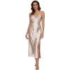imageALCEA ROSEA Women Silk Satin Nightgown Sexy Lace Chemise Lingerie Long Sleepdress for Ladies Sleepwear Slip NegligeeMilk Tea