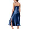 imageALCEA ROSEA Women Silk Satin Nightgown Sexy Lace Chemise Lingerie Long Sleepdress for Ladies Sleepwear Slip NegligeeNavybow