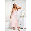 imageALCEA ROSEA Women Silk Satin Nightgown Sexy Lace Chemise Lingerie Long Sleepdress for Ladies Sleepwear Slip NegligeePinka