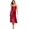 imageALCEA ROSEA Women Silk Satin Nightgown Sexy Lace Chemise Lingerie Long Sleepdress for Ladies Sleepwear Slip NegligeeWine