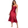 imageALCEA ROSEA Women Silk Satin Nightgown Sexy Lace Chemise Lingerie Long Sleepdress for Ladies Sleepwear Slip NegligeeWine2