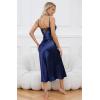 imageALCEA ROSEA Women Silk Satin Nightgown Sexy Lace Chemise Lingerie Long Sleepdress for Ladies Sleepwear Slip NegligeeXnavy