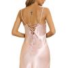 imageALCEA ROSEA Women Silk Satin Nightgown Sexy Lace Chemise Lingerie Long Sleepdress for Ladies Sleepwear Slip NegligeeXpink