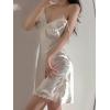 imageALCEA ROSEA Women Sleepwear Sexy Lingerie Nightgown Lace Chemise Satin Slip Silk Negligee Nightie3935white