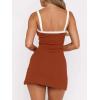 imageALCEA ROSEA Womens Bodycon Mini Dresses Sleeveless Contrast Color Spaghetti Strap Slim Fit Party Club Short Dress 5728Caramel