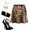 imageALCEA ROSEA Womens Elegant Silky Satin Mini Skirt High Waist Short Skirt Leopard Print Mini A Line Skirts for WomenGold Leopard